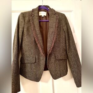 Banana Republic Gray Tweed Blazer with Ruffle Detail